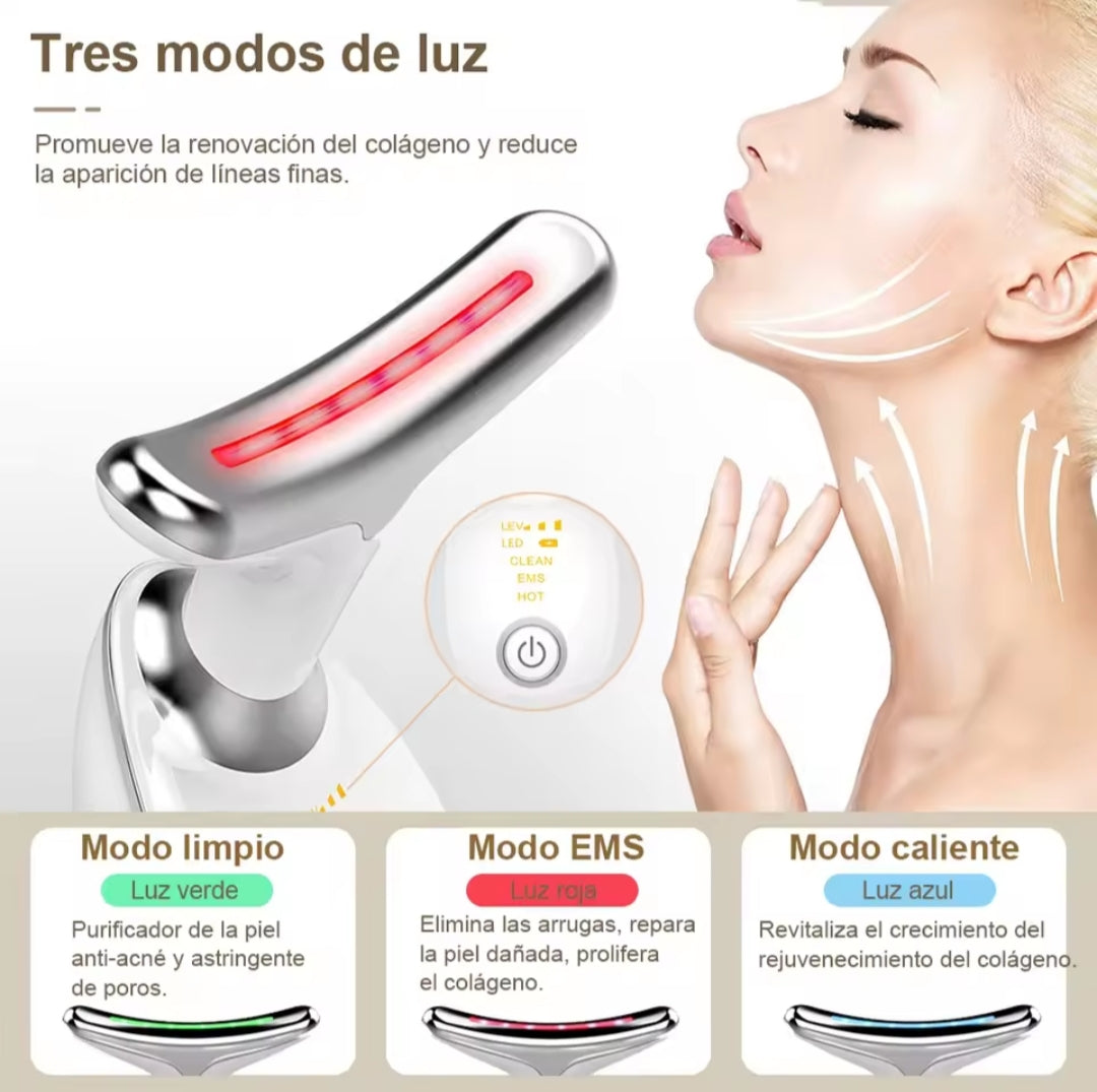 Masajeador facial lifting EMS- Dispositivo Facial de Limpieza con 3 Luces LED