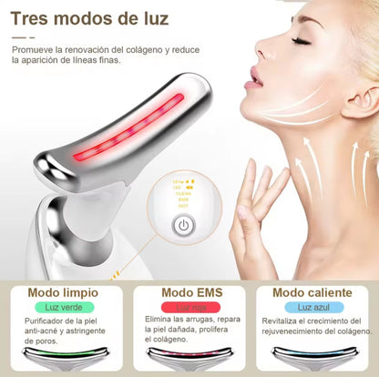 Masajeador facial lifting EMS- Dispositivo Facial de Limpieza con 3 Luces LED